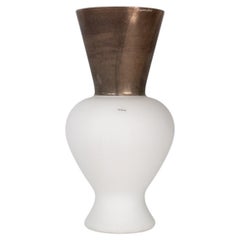 VENINI vase Re Lattimo White and Bronze Murano Glass Signed 2009, Made in Italy