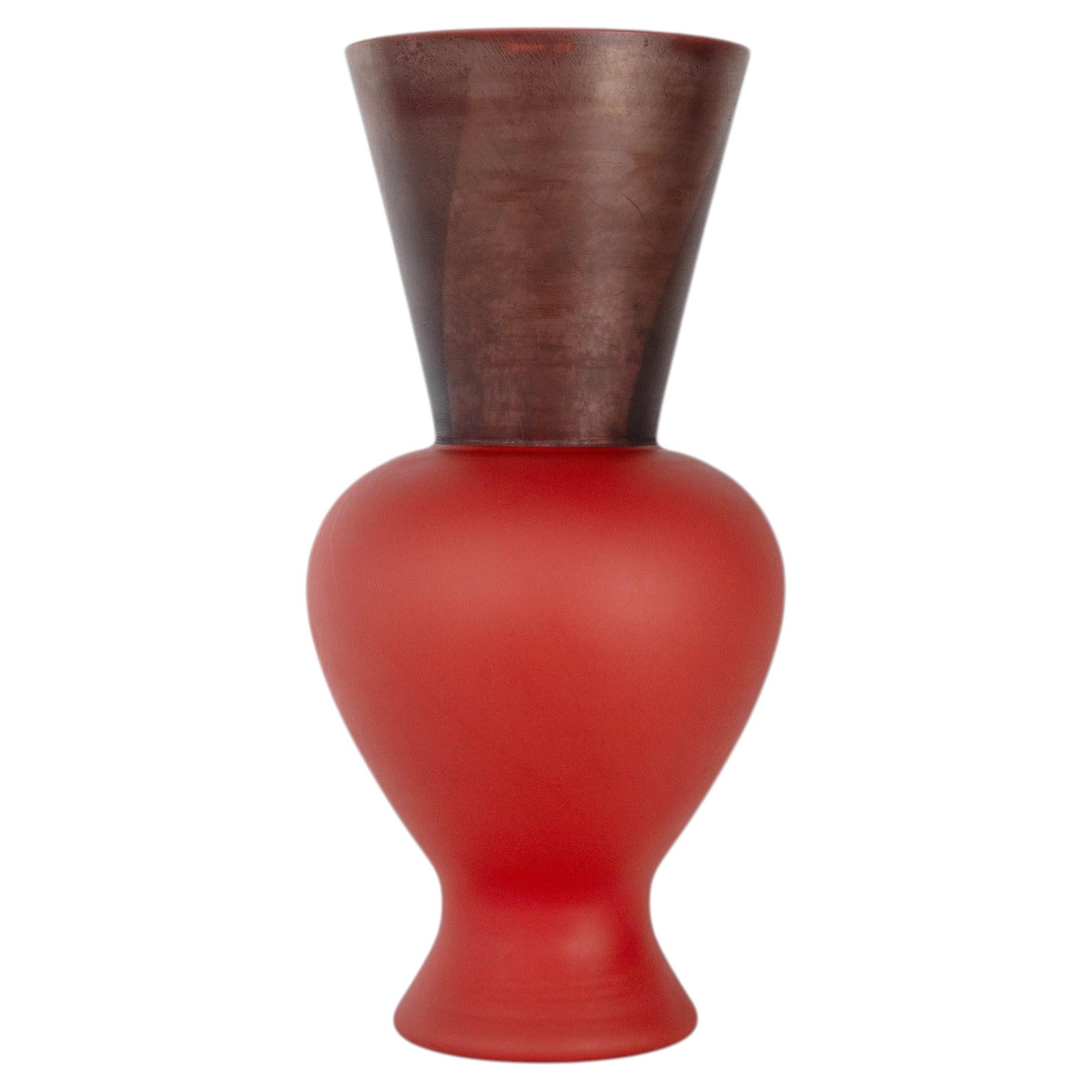 VENINI-Vase „Re Satin Coral“ aus Murano-Glas in Bronze, signiert 2010, hergestellt in Italien
