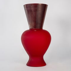 VENINI vase Re Satin Red and Bronze Murano Glass Signed 2014, Made in Italy