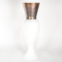 Venini Vase Regina Lattimo White Murano Glass with Applied Metal Foil 2010