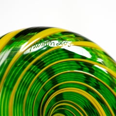 VENINI vase Tornado Green & Yellow Murano Glass, Signed 2005, Made in Italy