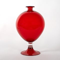 VENINI Vase Veronese 90° Jahrestag in rotem Glas und klare Details unterzeichnet 2011