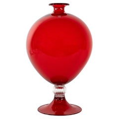 VENINI Vase Veronese 90° Jahrestag in rotem Glas und klare Details unterzeichnet 2011