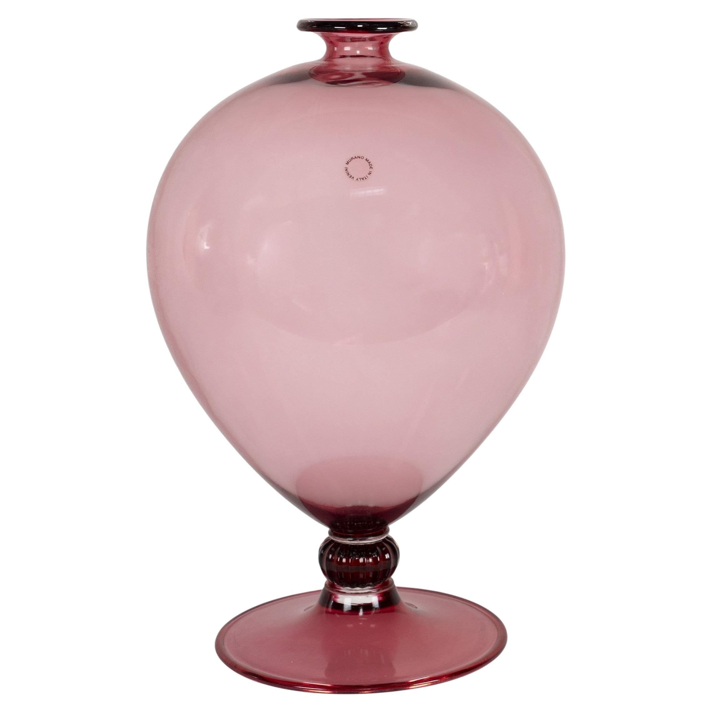 VENINI Jarrón Veronés Ciclamen Cristal de Murano Edición Limitada 189/199 Firmado 1999