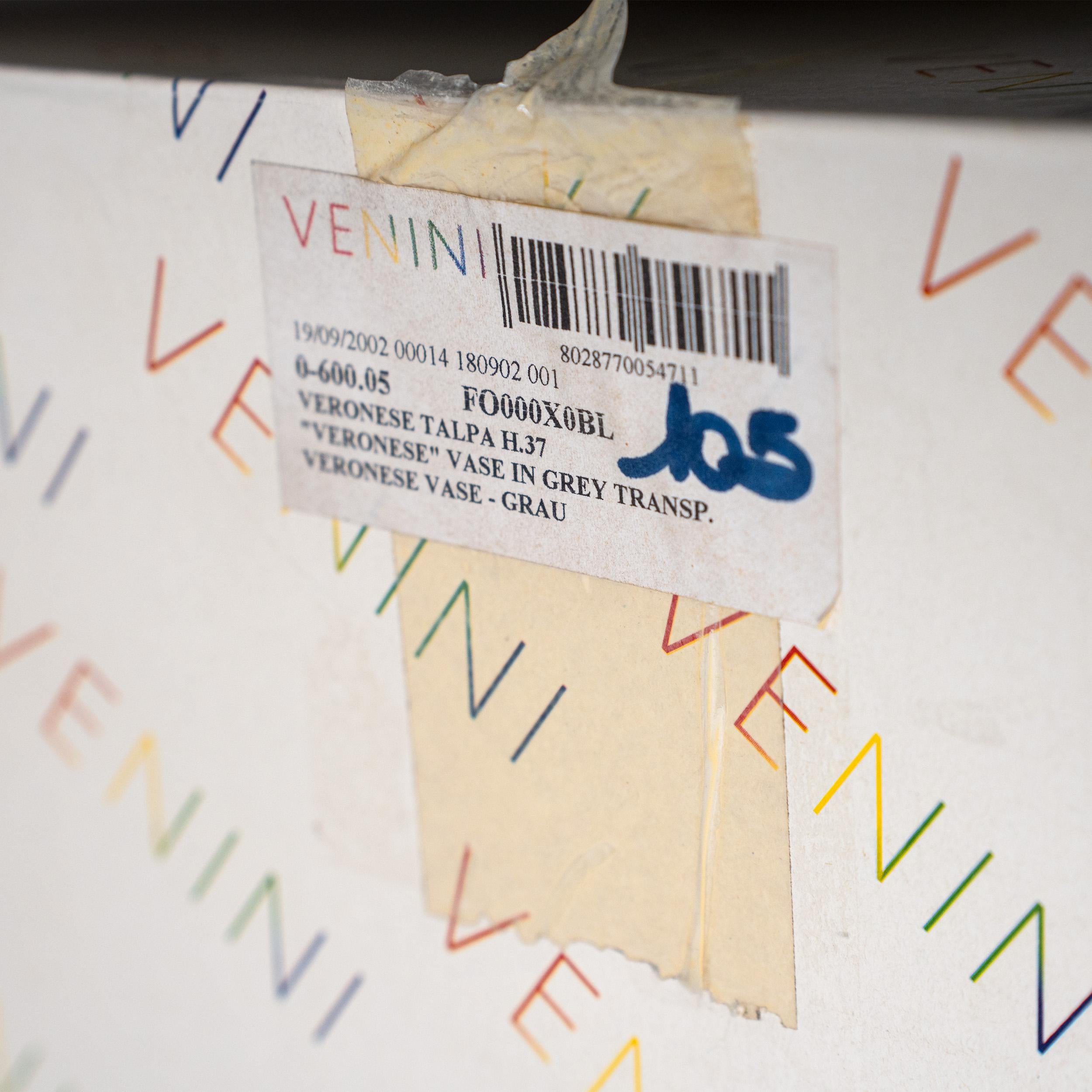 VENINI vase Veronese Taupe Grey Murano Glass Limited Edition 105/199 Signed 2000 in vendita 4