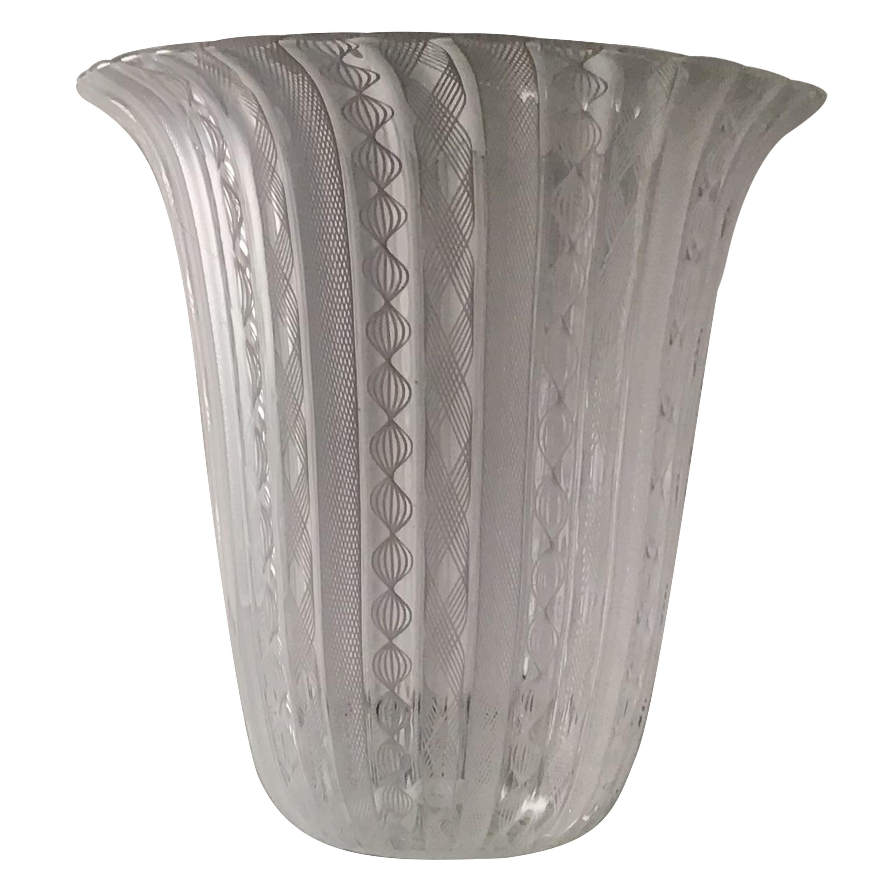 Venini Vase Zanfirico Murano Glas 1950 Italien