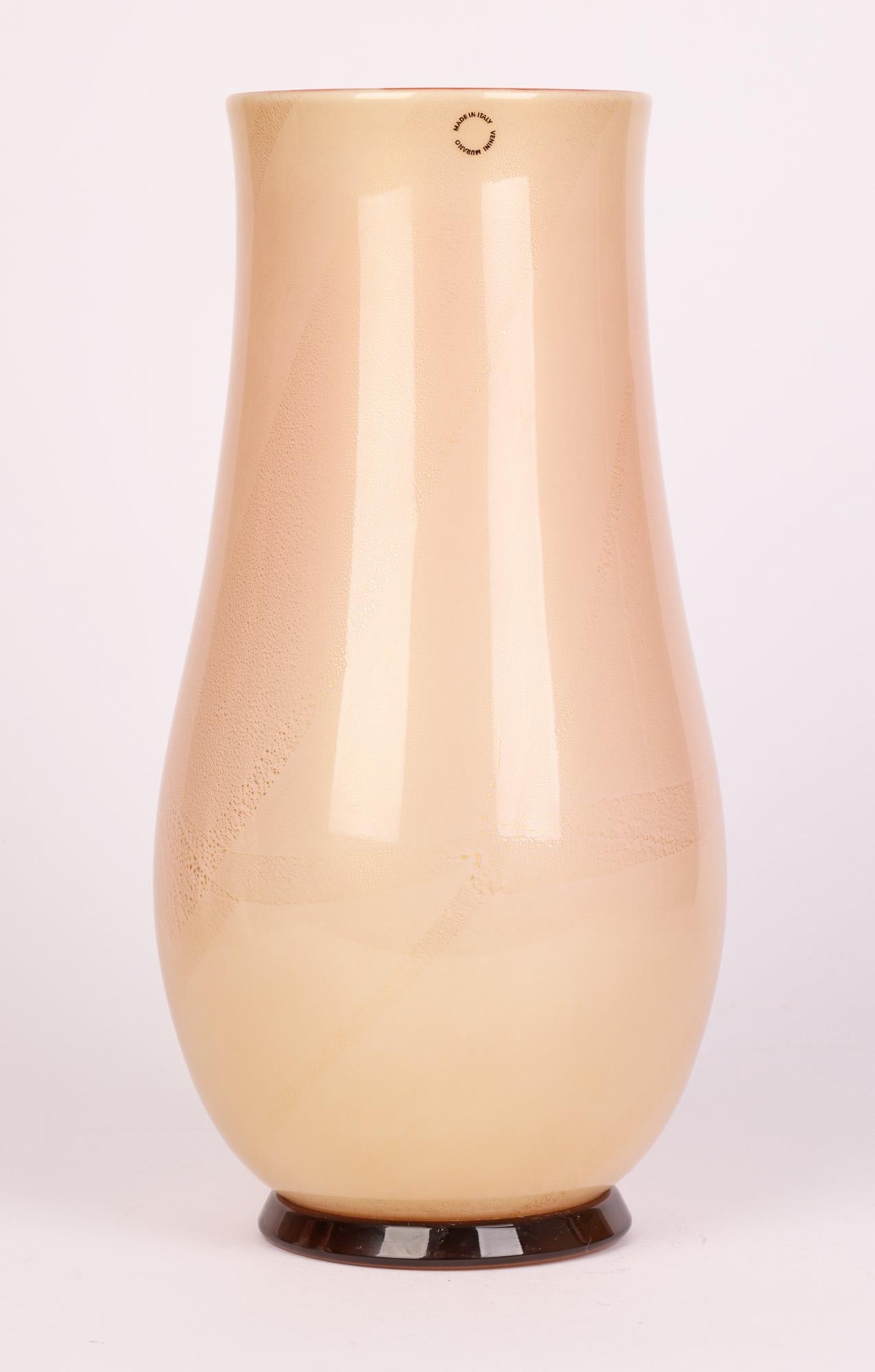 Venini Venetian Large Tall Peach & Aventurine Art Glass Vase For Sale 7