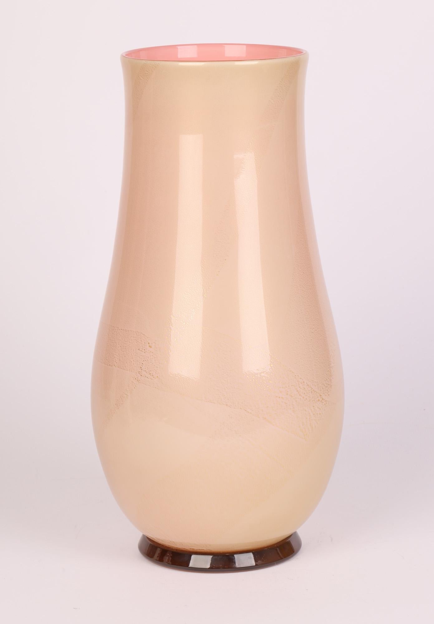 Venini Venetian Large Tall Peach & Aventurine Art Glass Vase For Sale 10
