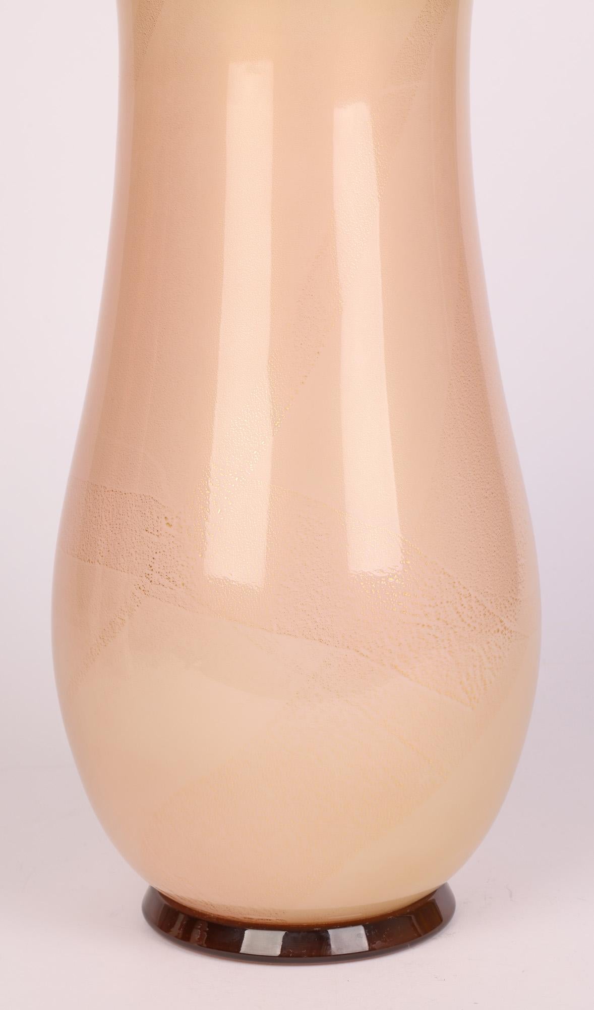 Modern Venini Venetian Large Tall Peach & Aventurine Art Glass Vase For Sale