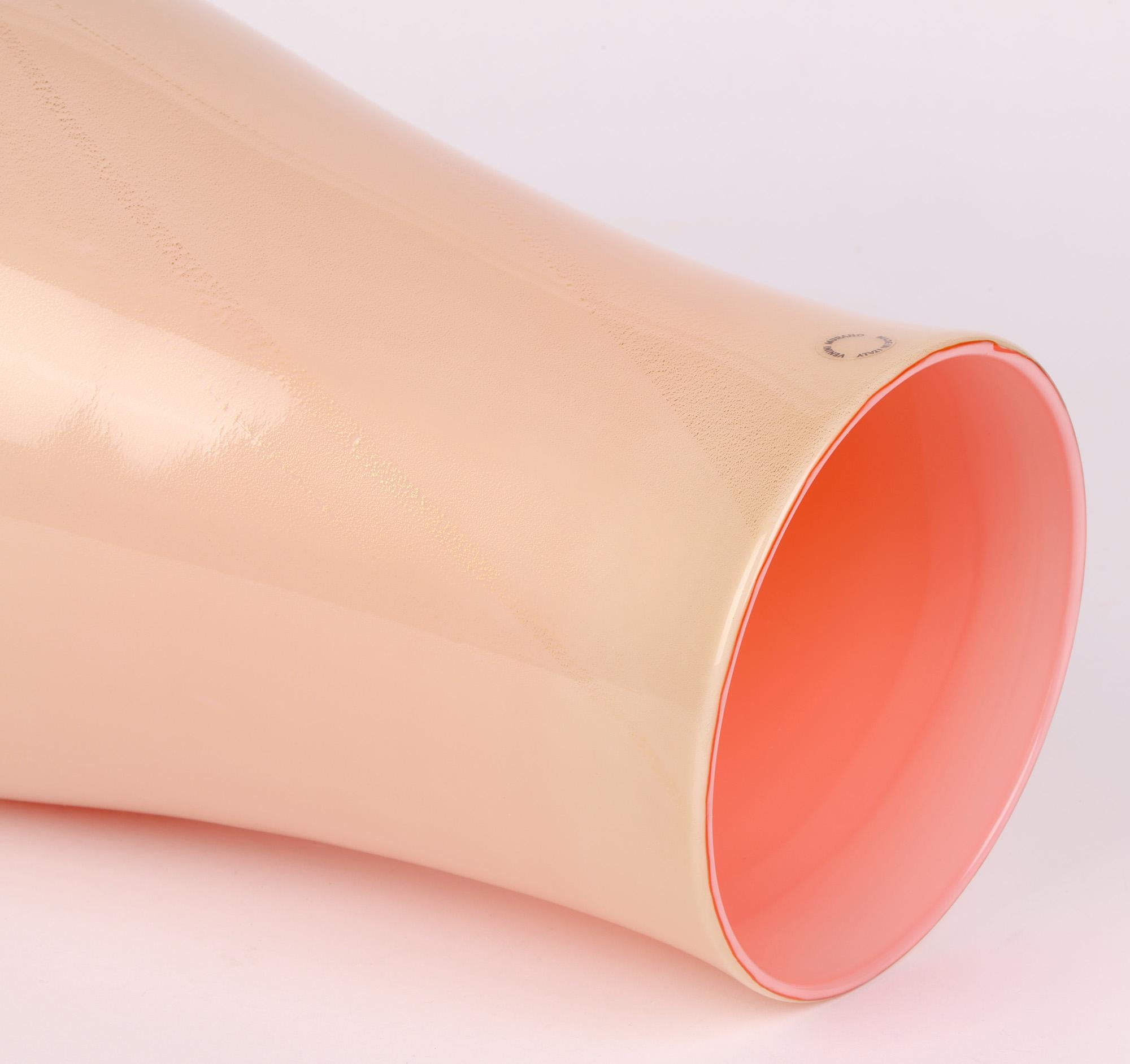 Tomaso Buzzi Venini Venini Große Vase aus Kunstglas mit Pfirsich und Aventurin (Geblasenes Glas) im Angebot