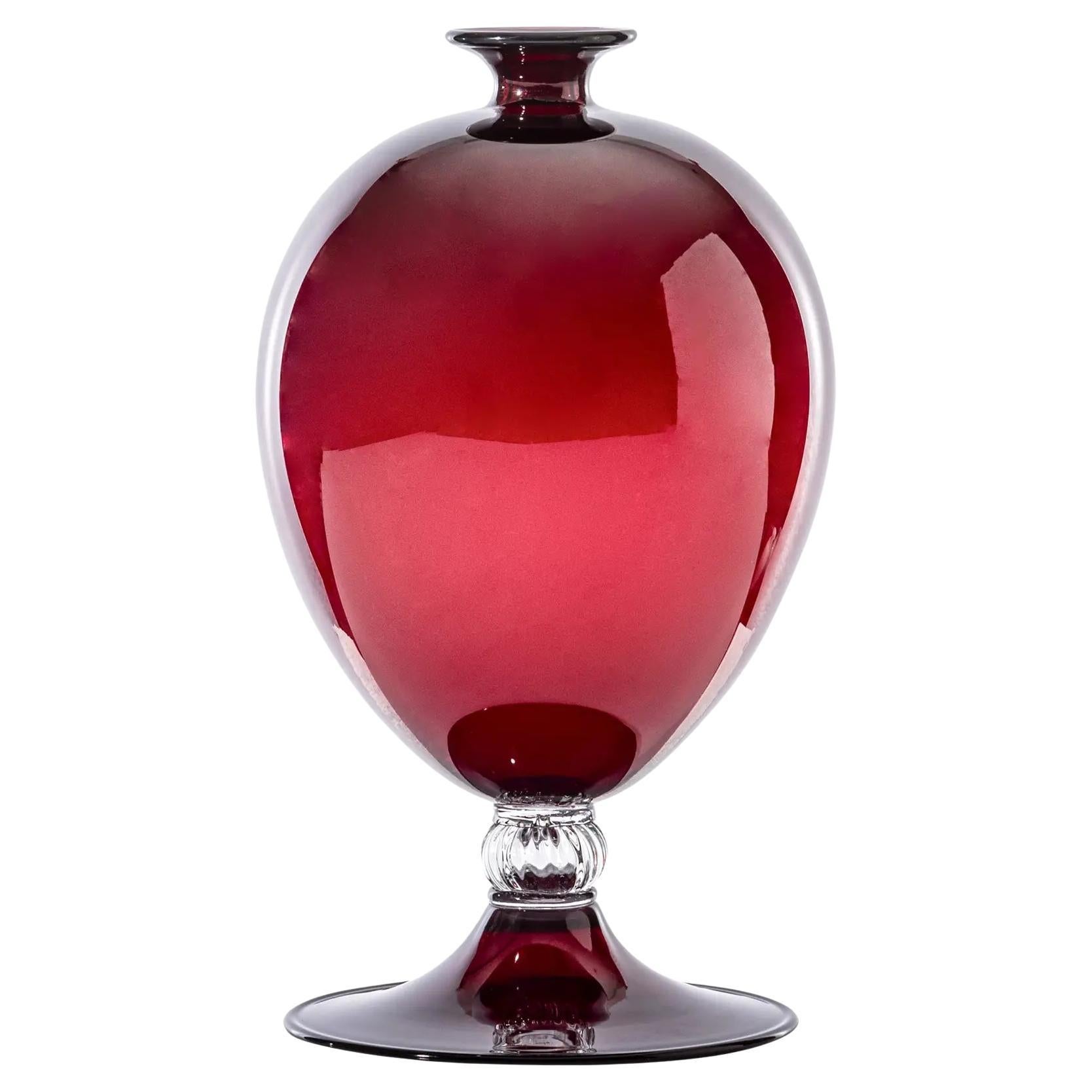 Venini Veronese 600.01 Glass Vase, Red & Crystal Design Vittorio Zecchin Damiani