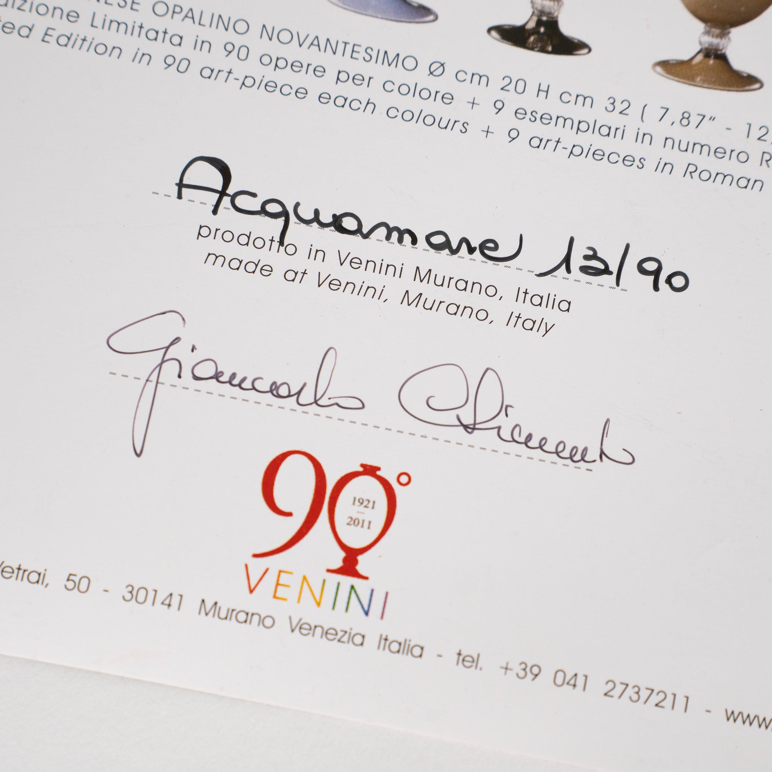 Venini Veronese 90° Anniversario Acquamarina e Vetro Bianco pezzi 13/90 anno 2011 in vendita 1