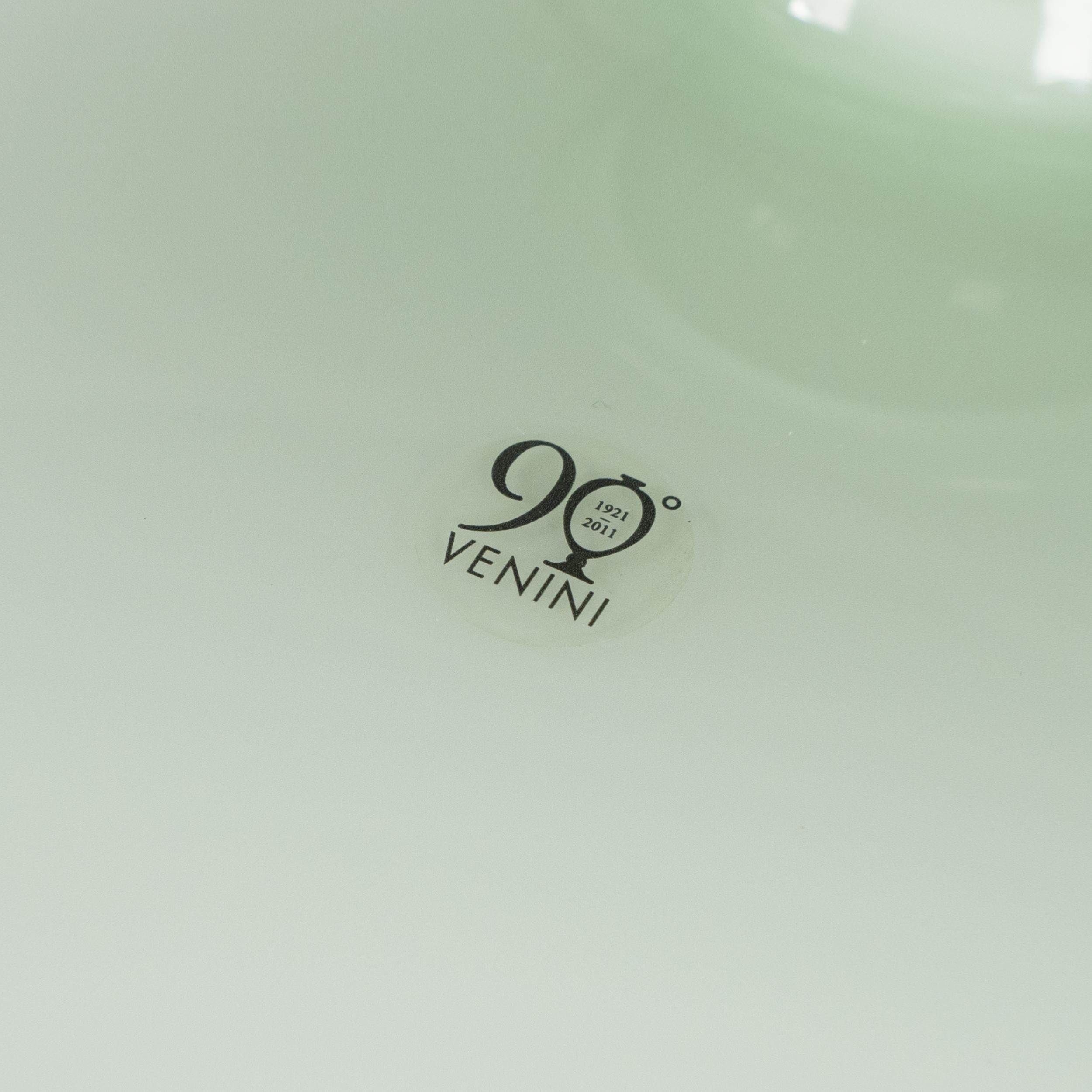 Mid-Century Modern VENINI Veronese 90th Anniversary lattim green Glass Lim. Edition 13/90 year 2011 For Sale