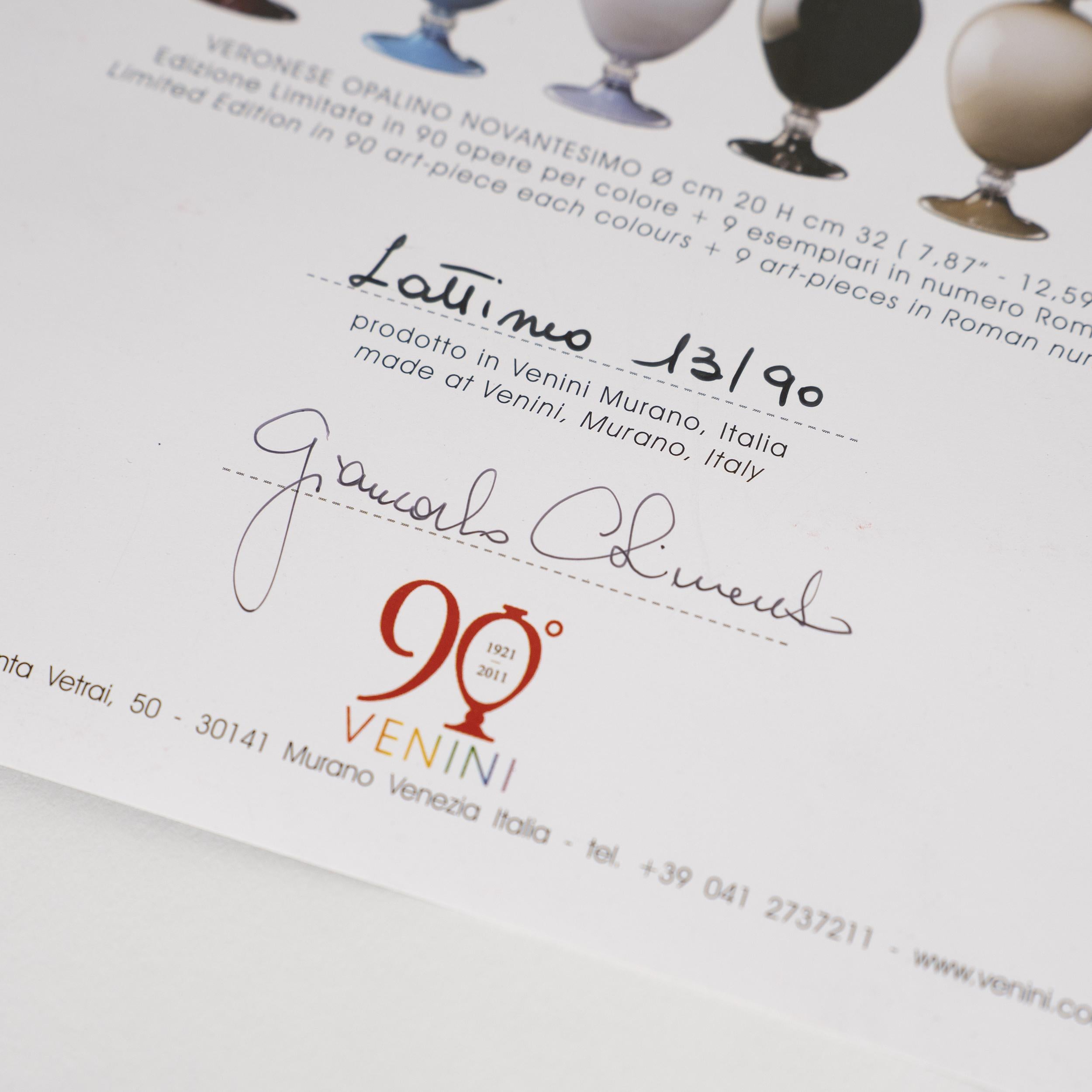 VENINI Veronese 90th Anniversary Verre blanc Edition limitée 13/90 année 2011 en vente 1