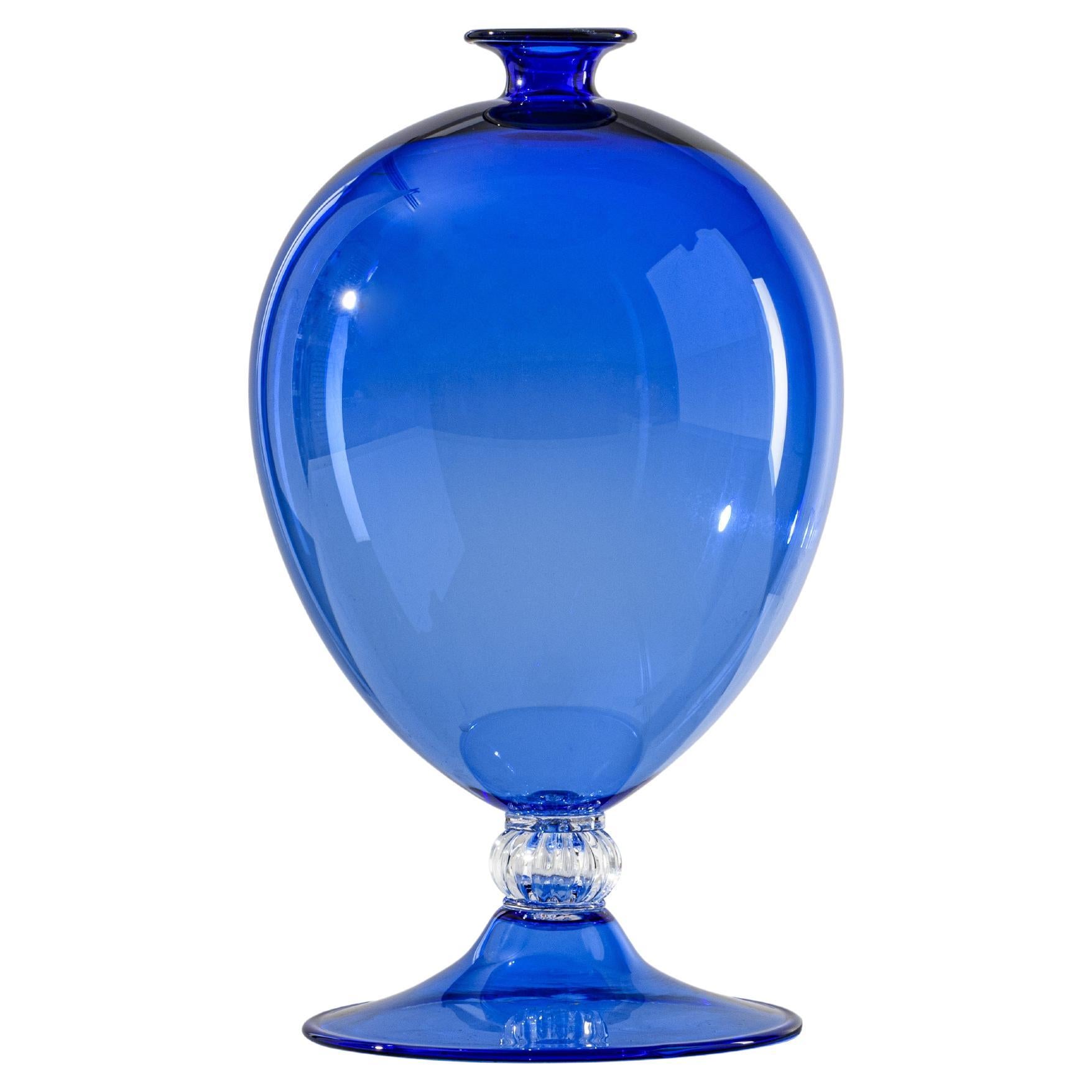 Venini Veronese Glass Vase in Sapphire and Crystal by Vittorio Zecchin For Sale