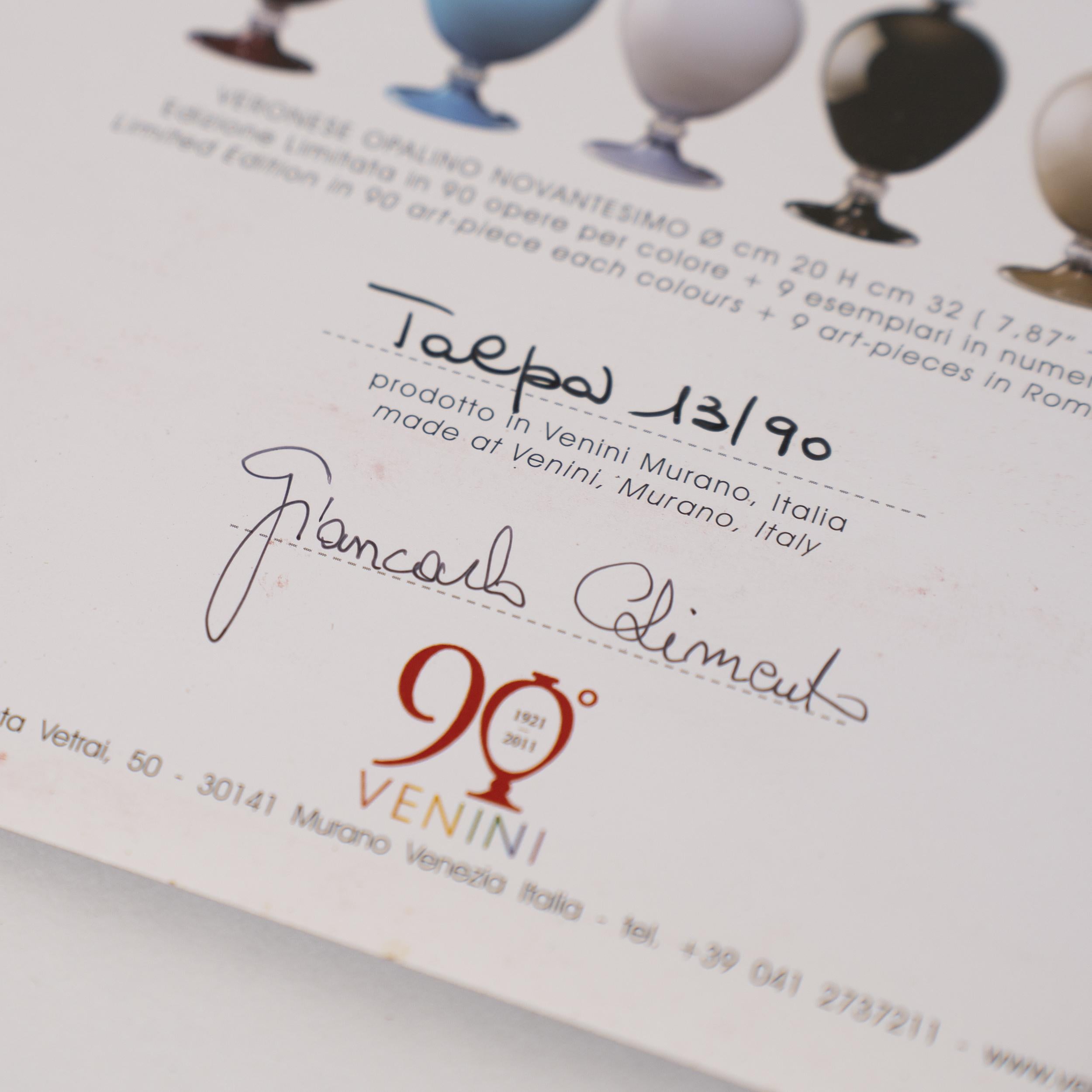 Verre brun VENINI Vase Véronèse 90ème Anniversaire Verre Gris Edition Limitée 13/90 année 2011 en vente