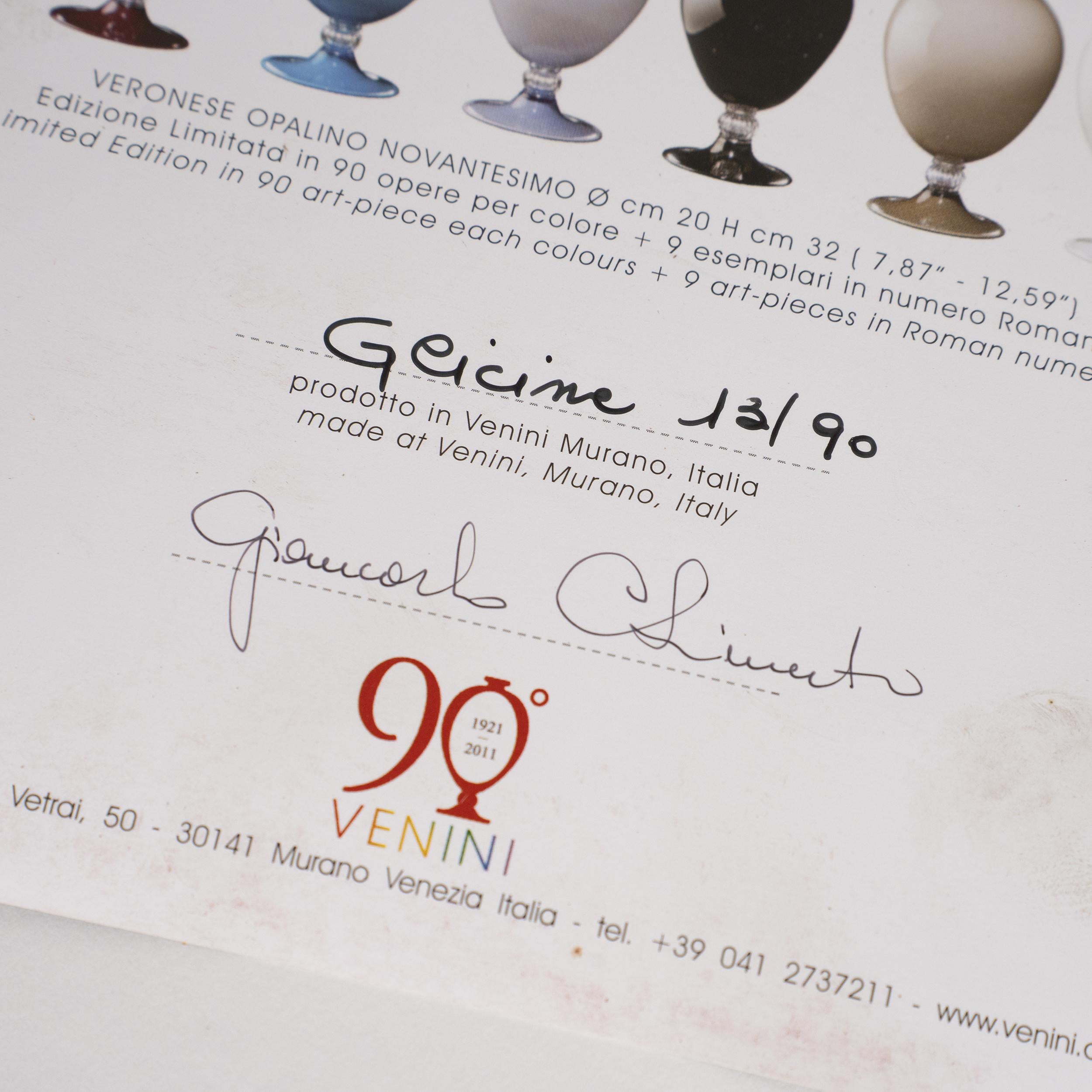 VENINI Vaso Veronese 90° Anniversario Glicine e Vetro Bianco pz 13/90 anno 2011 in vendita 2