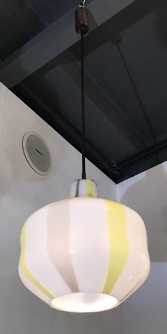 Venini Vignelli, Kronleuchter aus Muranoglas in Gelb-Weiß-Grau, Messing, 1950