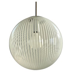 Venini Vintage Chandelier with Murano Tessuto Glass Globe and Brass, 1970s