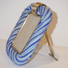 Venini Vintage Italian Gold and Blue Filigrana Crystal Murano Glass Photo Frame