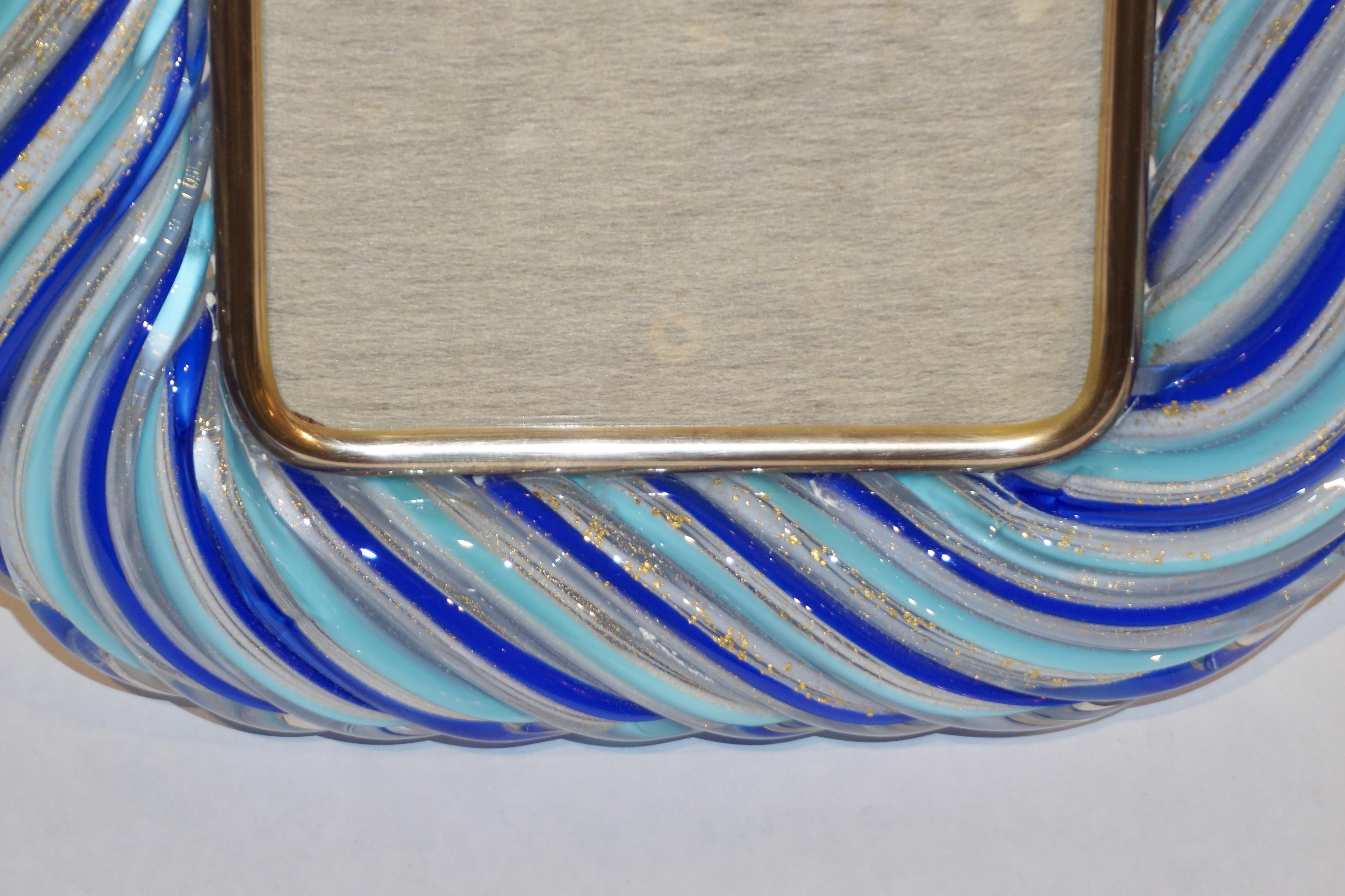 Mid-Century Modern Venini Vintage Italian Gold and Blue Filigrana Crystal Murano Glass Photo Frame