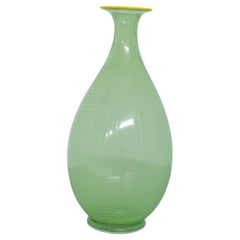 Venini Vintage Murano Glass Vase with Green Filigree, 1950s