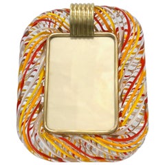 Venini Vintage Red Orange Yellow & White Crystal Murano Glass Photo Frame