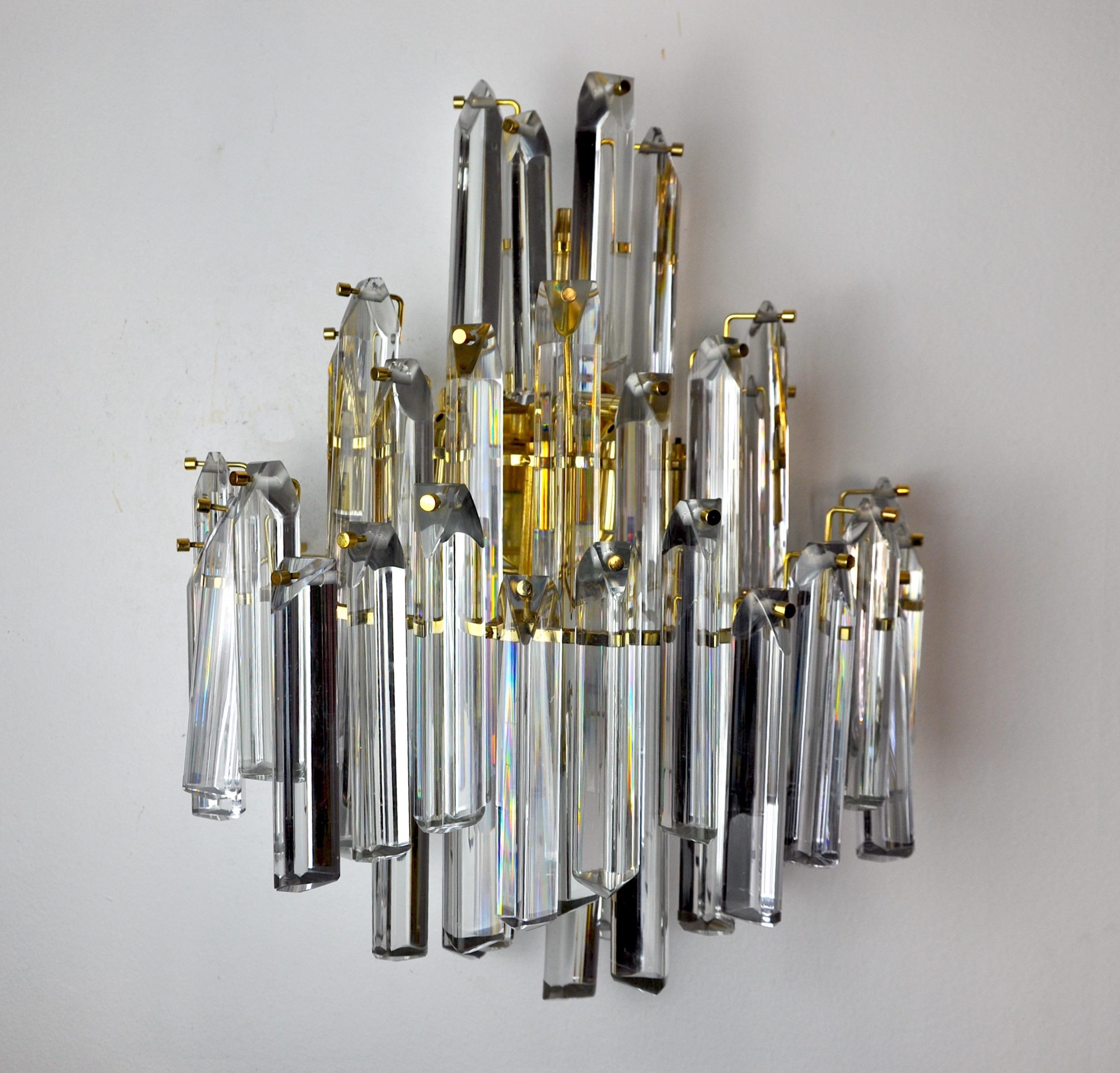 Venini Wall Lamp, 3 Levels, Murano Glass, Italy, 1970 In Good Condition For Sale In BARCELONA, ES