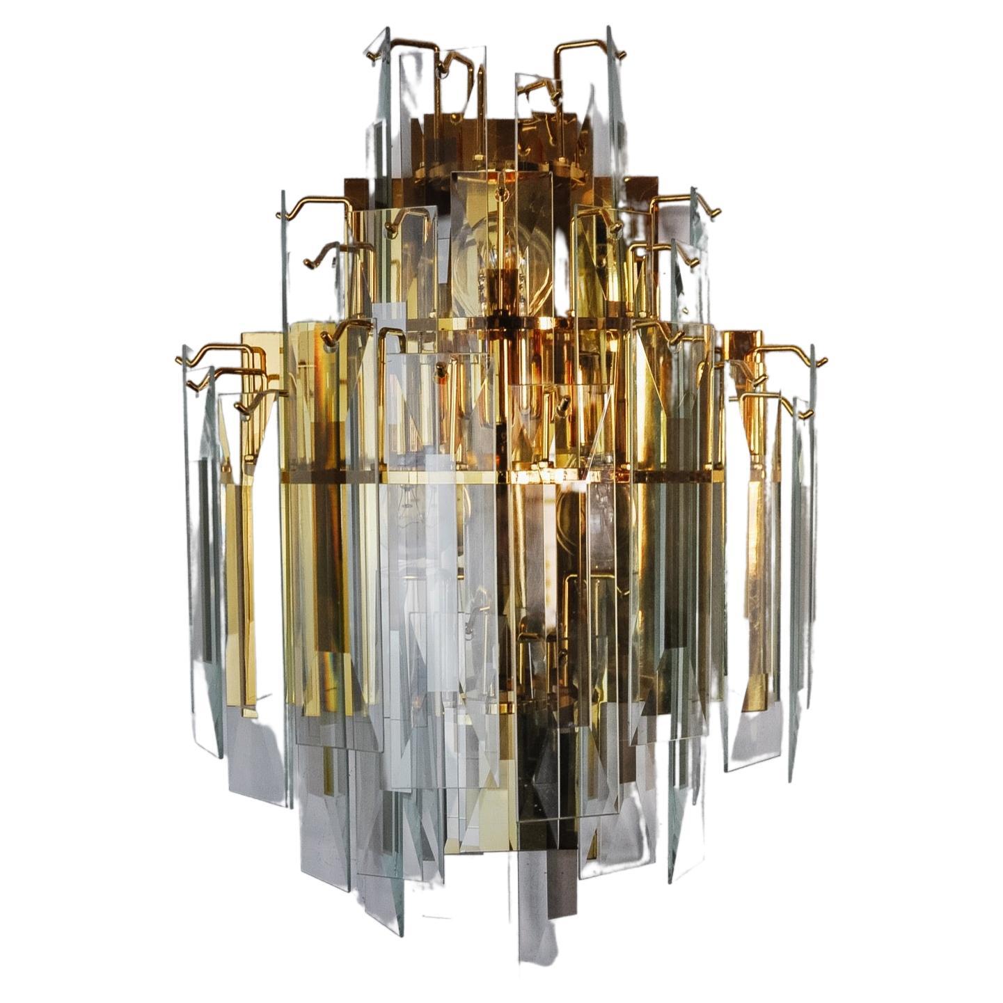 Venini Wall Lamp, Cascading Beveled Glass, Italy, 1970 For Sale