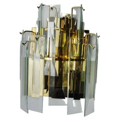 Vintage Venini Wall Lamp, Cascading Bevelled Glass, Italy, 1970