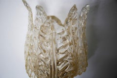 Venini Wall Lamp in Murano Glass Gold and Brass with Three Leaves, from 1930s