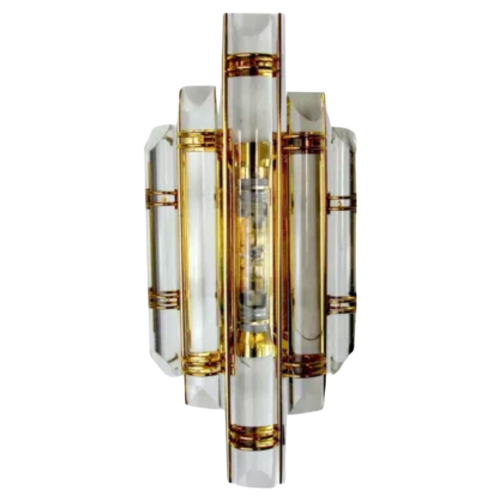 Large Venini Style Murano Glass and Brass Wall Lamps Sconces, 1970 at