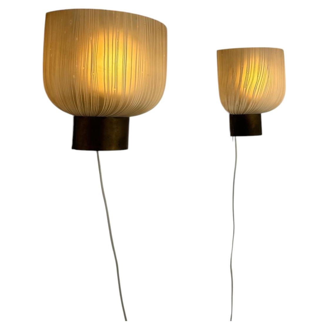Venini Wall Lamps, Murano Glass & Brass, 1940s Italy