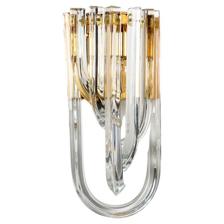 Venini Wall Light, Curved Crystal Glass and Gilt Brass, Italy For Sale at  1stDibs