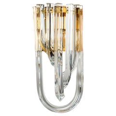 Venini Wall Light, Curved Crystal Glass and Gilt Brass, Italy