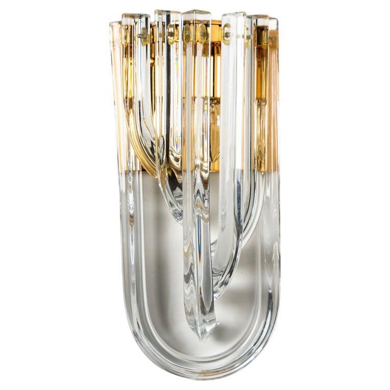 Venini Wall Light, Curved Crystal Glass and Gilt Brass, Italy