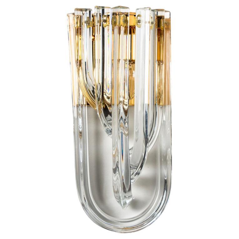 Venini Wall Light, Curved Crystal Glass and Gilt Brass, Italy For Sale