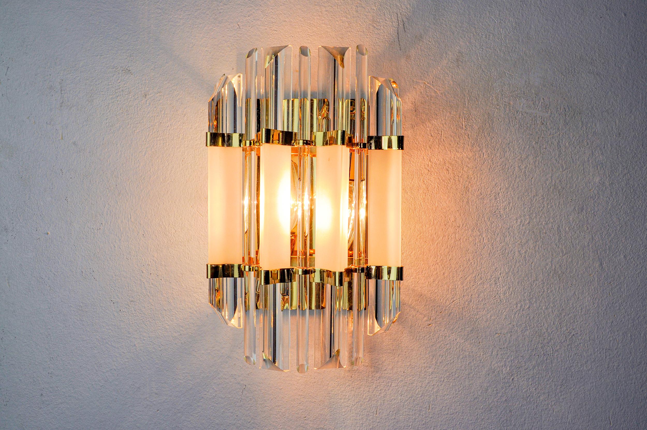 Hollywood Regency Applique Venini, vetro triedri, Murano, Italia, 1970 in vendita