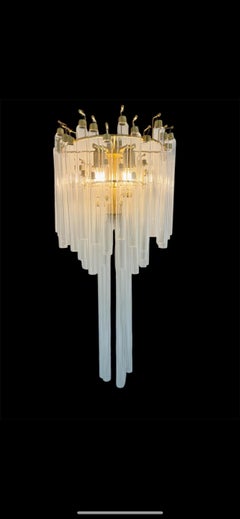 Venini Wall Lighting Glass tube Murano with gilt gold structure , Italy 1980