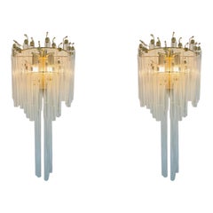 Vintage Venini Wall Lighting Glass tube Murano with gilt gold structure , Italy 1980