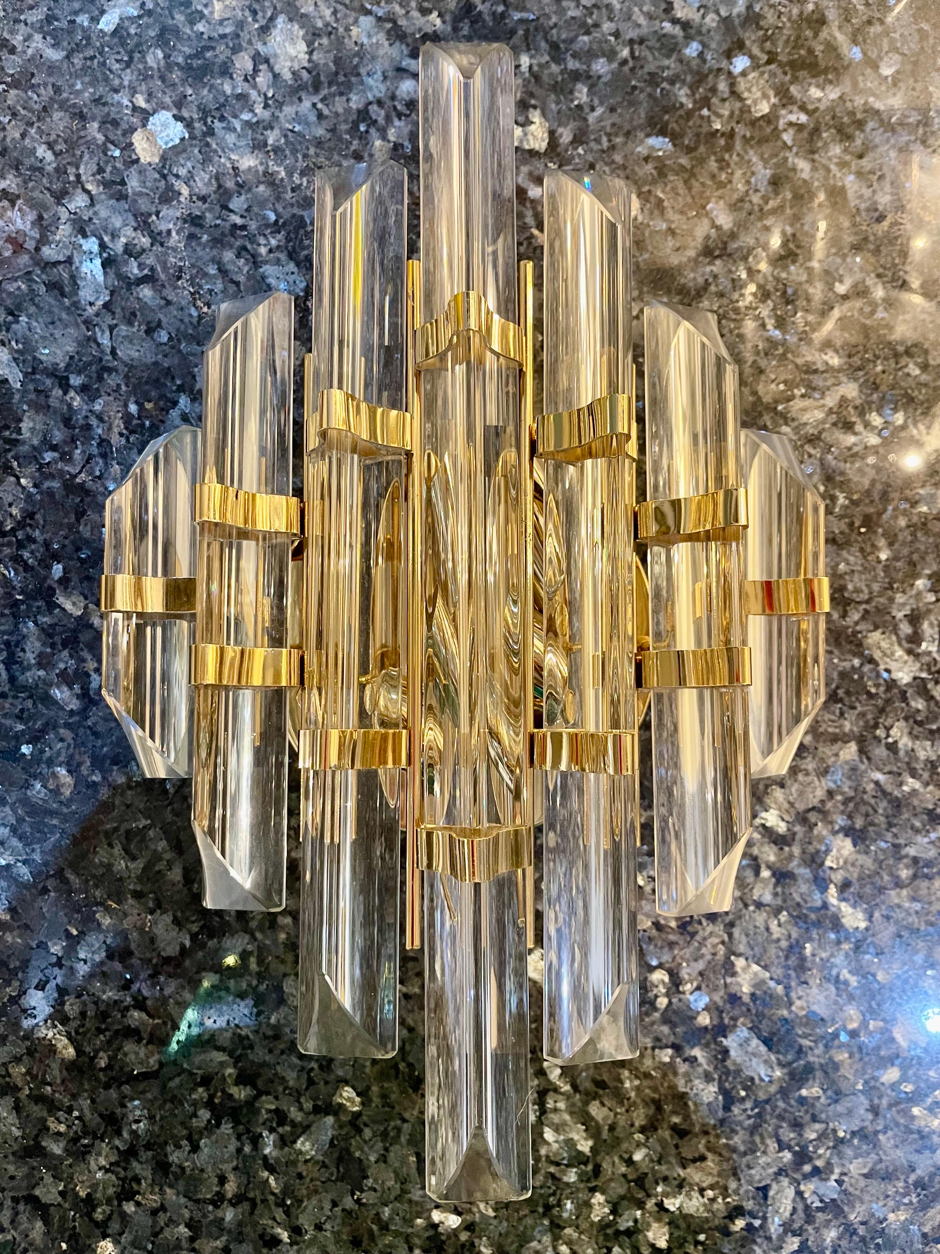 Mid-Century Modern Venini Wall Lighting Glass with Gilt Gold Structure, Italy, 1980