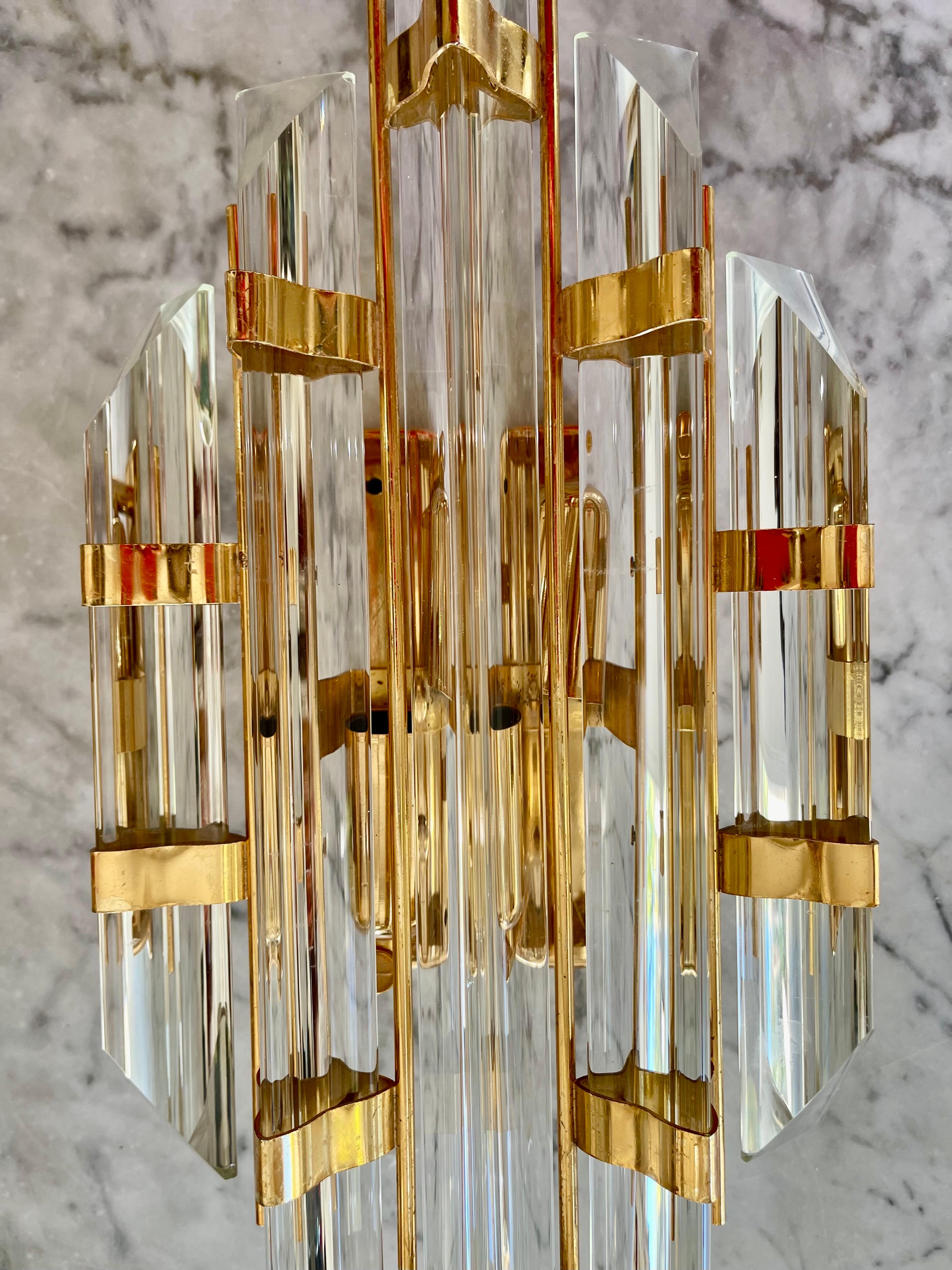 Mid-Century Modern Venini Wall Lighting Glass with Gilt Gold Structure, Italy, 1980 For Sale