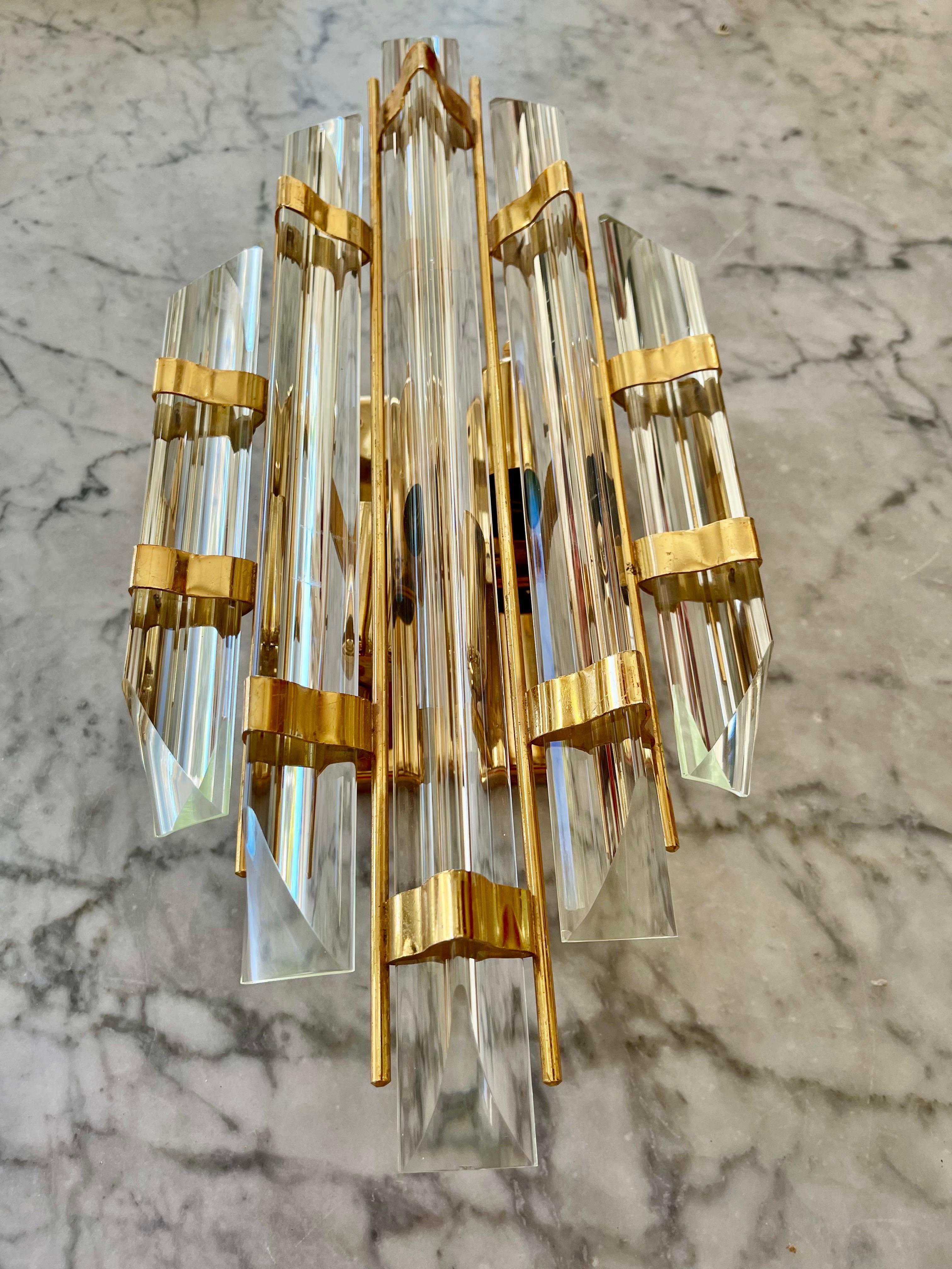 Late 20th Century Venini Wall Lighting Glass with Gilt Gold Structure, Italy, 1980 For Sale