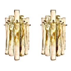 Venini Wall Lighting ice frost Glass Murano pair , Italy, 1980