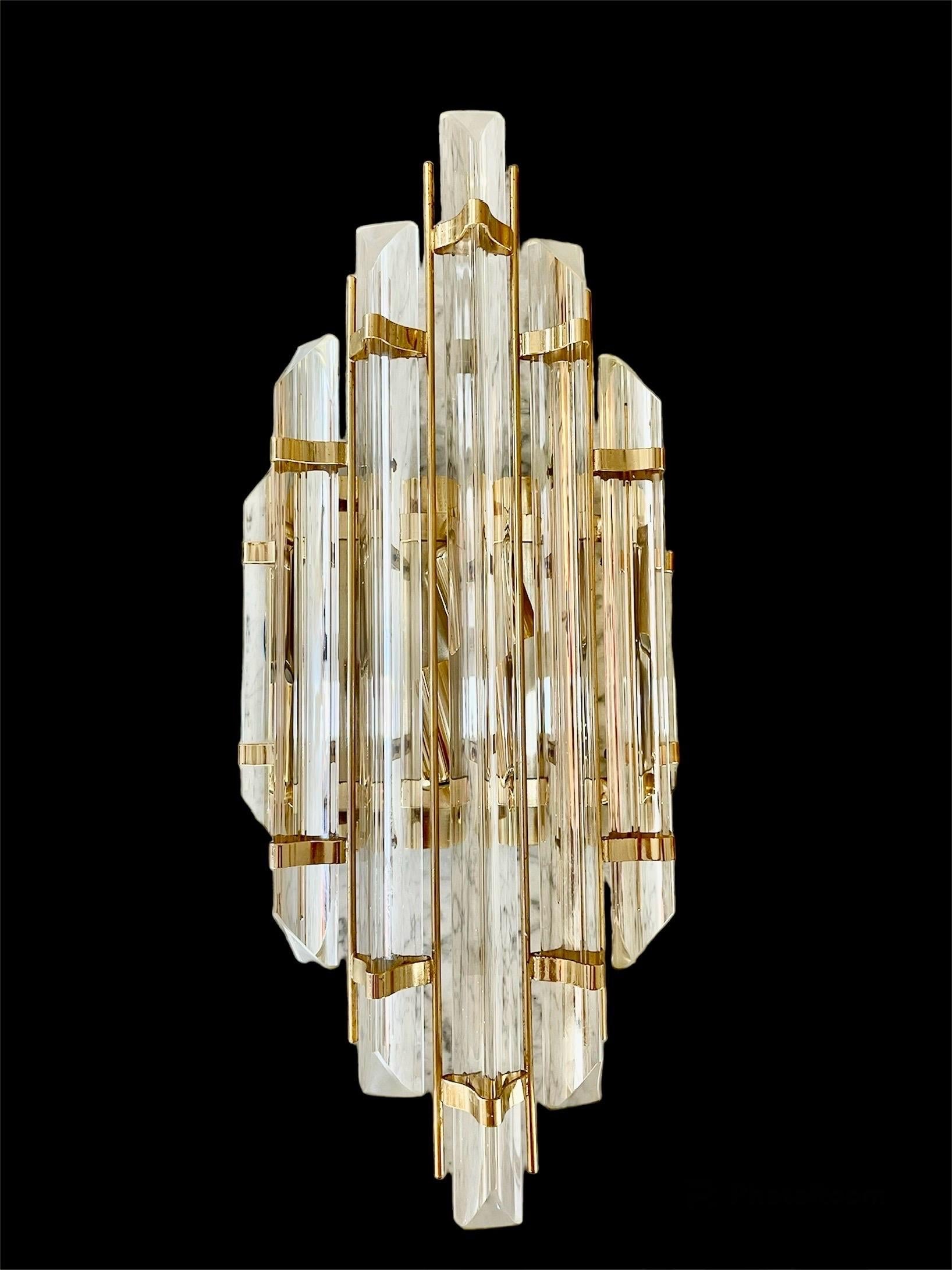 Hollywood Regency Venini Attr Wall Lighting PAIR Glass crystal Murano  , Italy 1980 For Sale