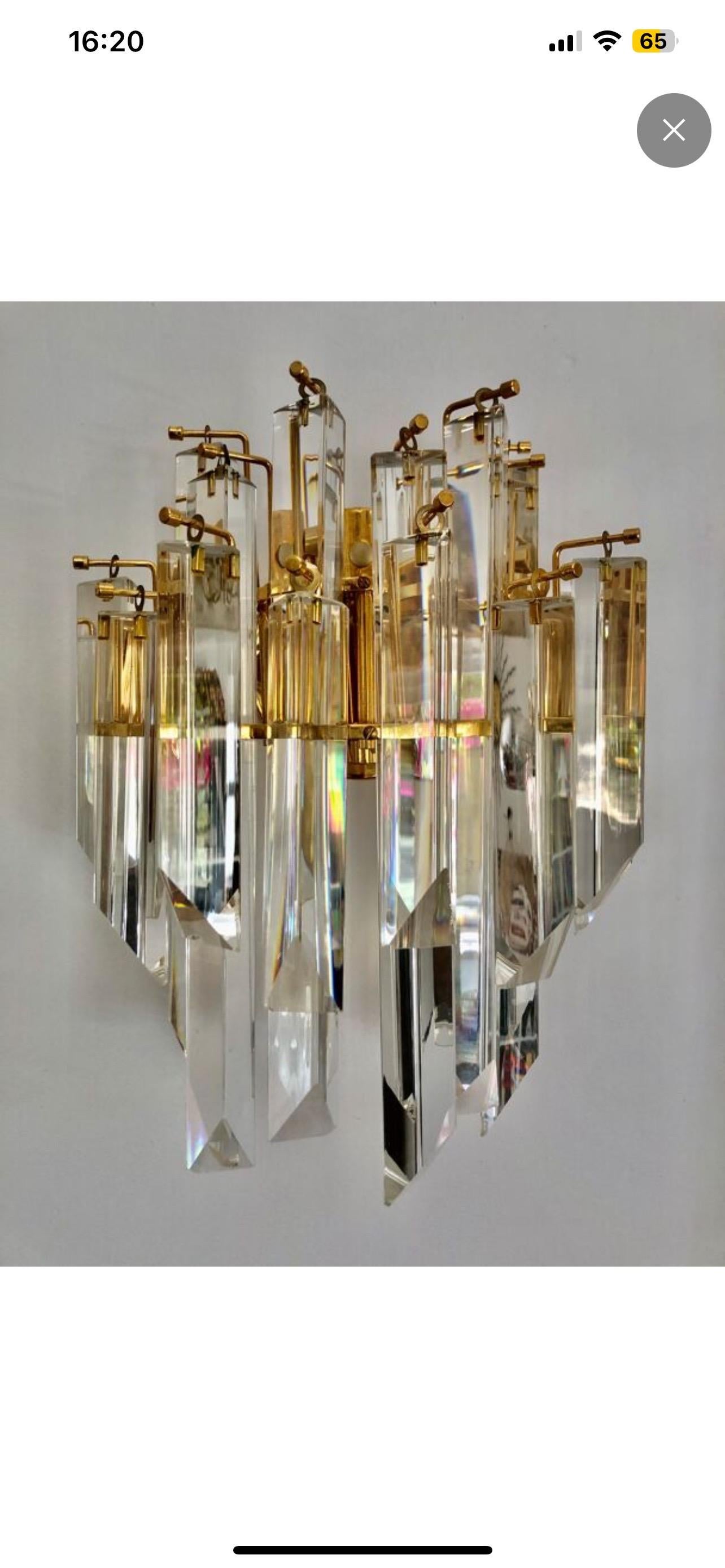 Hollywood Regency Venini Wall Lighting Pair Glass crystal Murano, Italy, 1980