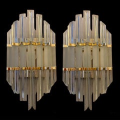 Venini Wall Lighting Pair Glass with Gilt Gold Structure, Italy, 1970