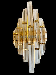 Venini Wall Lighting Pair Glass with Gilt Gold Structure, Italy, 1970
