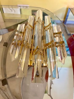 Camer Wall Lighting Pair Glass with Gilt Gold Structure, Italy, 1970