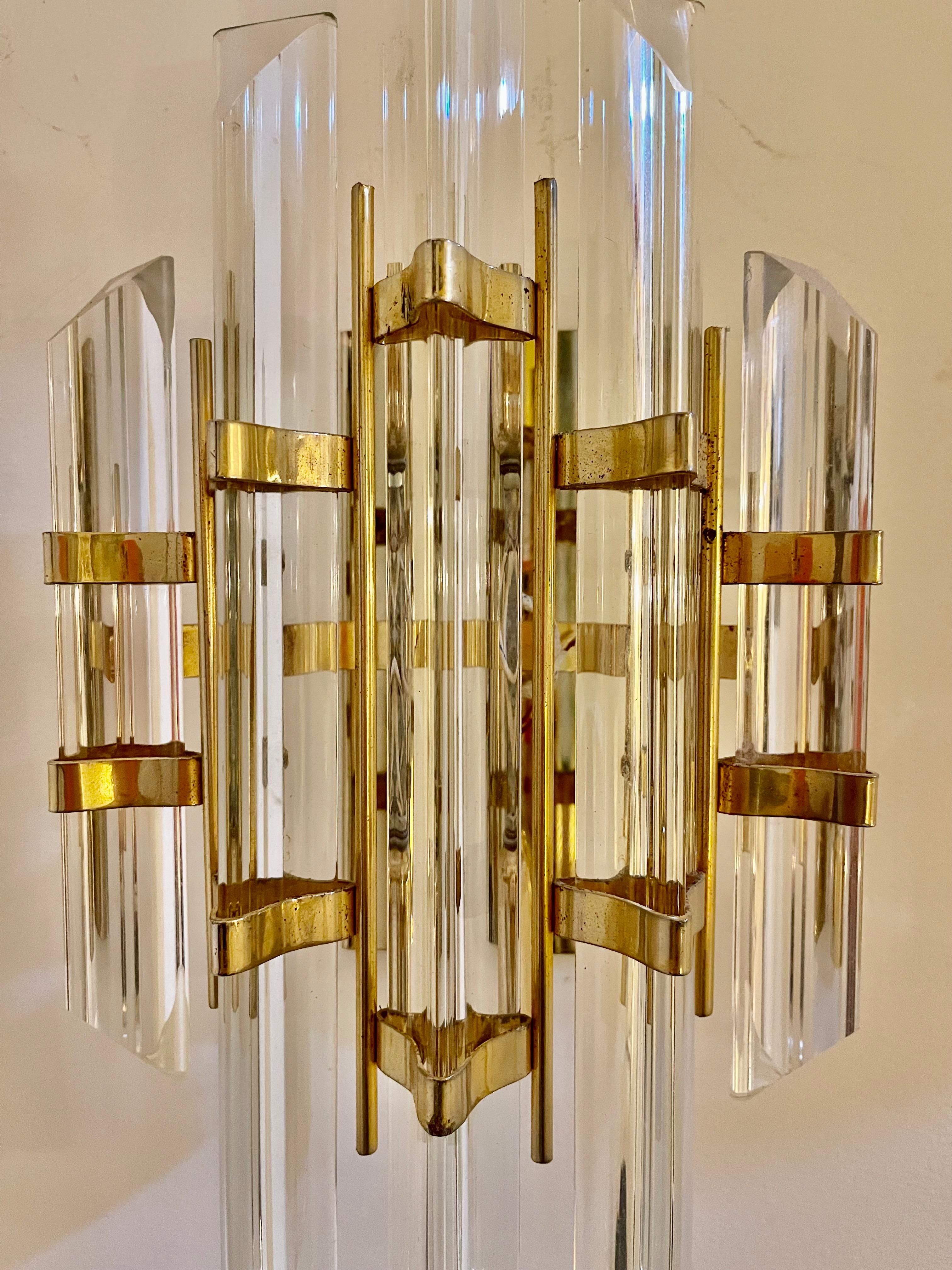 Camer Wall Lighting Pair Glass with Gilt Gold Structure, Italy, 1970 For Sale 1
